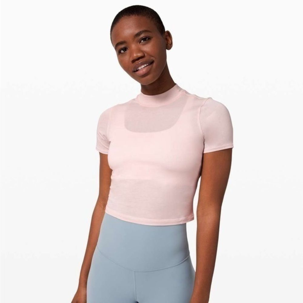 NWT Lululemon Kitsilano Mock Neck Pima Cotten Cropped Tee Misty Pink 6
